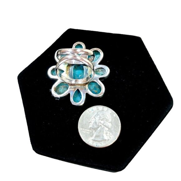 Sterling Silver Womens Ring Turquoise Size Size 9 Signed FD Statement Southwest - Picture 4 of 4